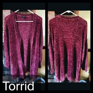 SOLD! Torrid Burgundy Chenille Open Front Cardigan